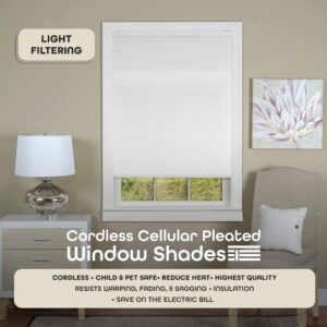 Cordless Light Filtering Cellular Pleated Window Shades - 45 Inch Width, 64 Inch Length (White) - Room Darkening Top-Down Honeycomb Pull Down Blinds for Windows and Skylights by Achim Home Decor