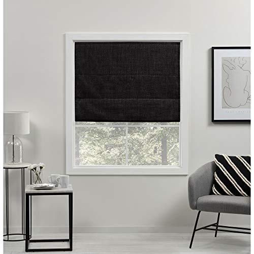 Exclusive Home Acadia 100% Blackout Polyester Roman Shade, 27"x64", Black