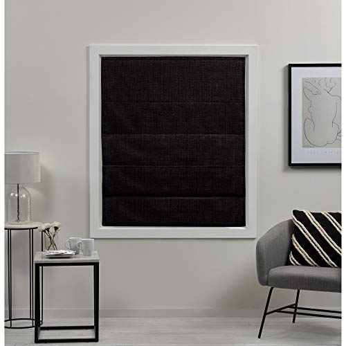 Exclusive Home Acadia 100% Blackout Polyester Roman Shade, 27"x64", Black