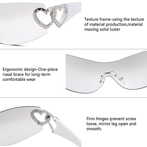 Pro Acme Y2K Rimless Sunglasses Womens Wrap Around Star 2000s Trendy Visor Shield Shades Oversized Fashion Frameless Glasses UV400(White/Gradient Silver)