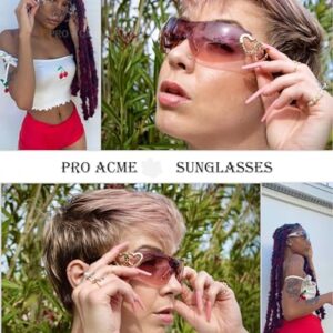 Pro Acme Y2K Rimless Sunglasses Womens Wrap Around Star 2000s Trendy Visor Shield Shades Oversized Fashion Frameless Glasses UV400(White/Gradient Silver)