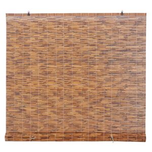 backyard x-scapes light-filtering cord-free bamboo reed roll-up blind shades for windows manual roman blinds coffee 48 in w x 72 in h