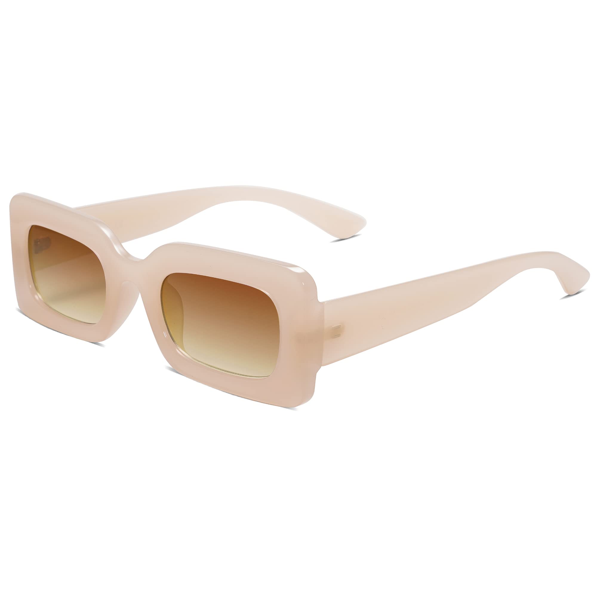 SOJOS Retro 90s Nude Rectangle Sunglasses For Women Trendy Chunky Glasses Beige Frame Brown Lens