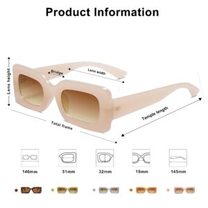 SOJOS Retro 90s Nude Rectangle Sunglasses For Women Trendy Chunky Glasses Beige Frame Brown Lens