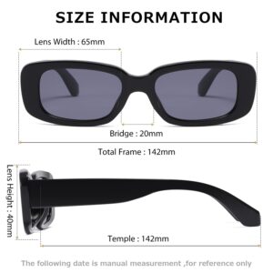 kimorn Rectangle Sunglasses for Women Men Trendy Retro Fashion Sun Glasses 90’s Vintage Square Frame K1200 (Black Frame Grey Lens+White Frame Grey Lens, 65)