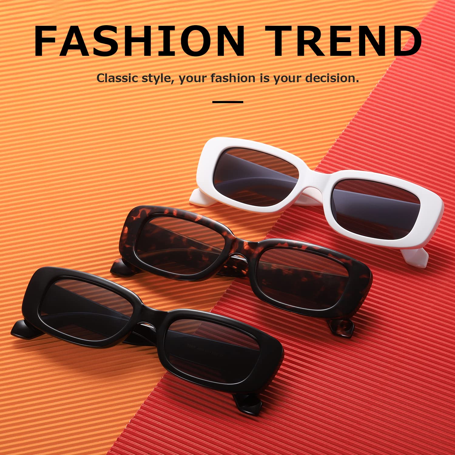 kimorn Rectangle Sunglasses for Women Men Trendy Retro Fashion Sun Glasses 90’s Vintage Square Frame K1200 (Black Frame Grey Lens+White Frame Grey Lens, 65)