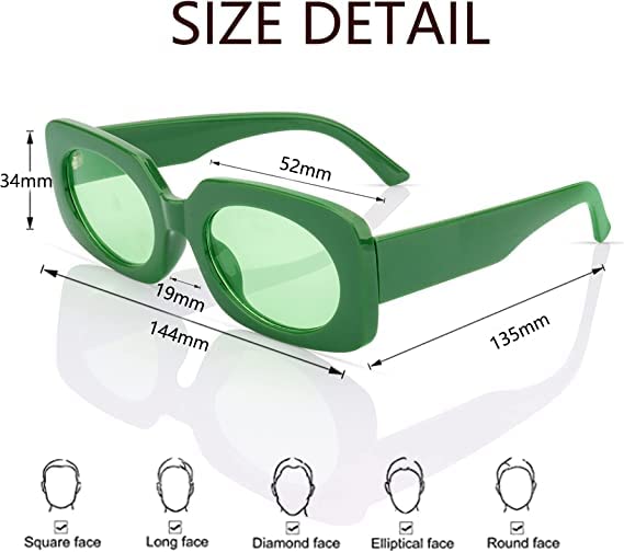 MuagoChic Retro Rectangle Oval Lenses UV400 Sunglasses for Women Men Narrow Thin Square Frame Sun Glasses Vintage Shades Green