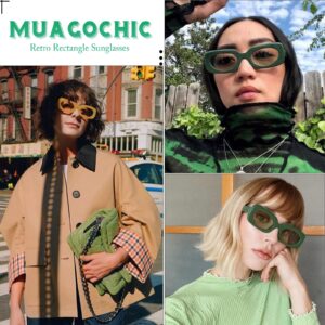 MuagoChic Retro Rectangle Oval Lenses UV400 Sunglasses for Women Men Narrow Thin Square Frame Sun Glasses Vintage Shades Green