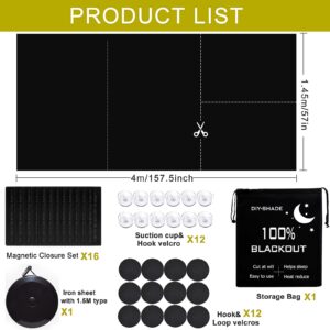 Magnetic Blackout Blind Curtains 100% Blackout Shades, Travel Blackout Window Covers with Suction Cups and Magnetic Closure, Temporary Window Shades for Baby Nursery, Bedroom, Travel (157"x57")