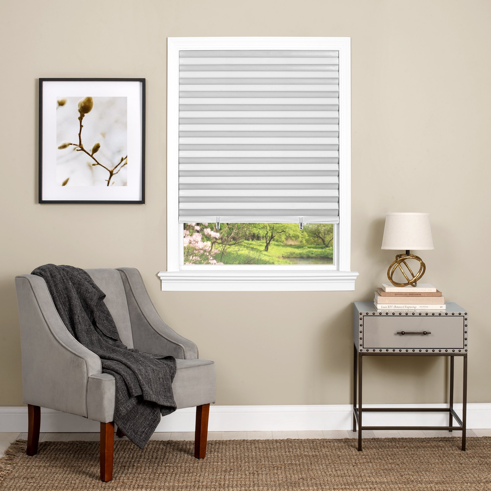 Cordless Room Darkening Temporary Pleated Vinyl Window Shades - 36 Inch Width, 75 Inch Length - White - 1-2-3 Peel N' Stick - Light Filtering Pull Down Blinds for Windows by Achim Home Decor