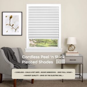 Cordless Room Darkening Temporary Pleated Vinyl Window Shades - 36 Inch Width, 75 Inch Length - White - 1-2-3 Peel N' Stick - Light Filtering Pull Down Blinds for Windows by Achim Home Decor