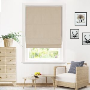 cresmar cordless roman shades blackout fabric beige 23w x 64h, window blinds and room darkening shades, thermal insulated, easy to pull down