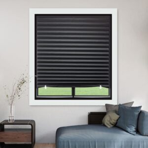 MYshade 6 Pack Temporary Blackout Paper Shades for Windows,Paper Pleated Blinds with Adhesive,No Tools No Drilling Free Cut Size Paper Room Darkening Shades(Black, 36" W x 72" H)