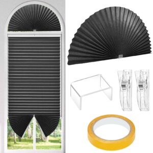 juexica 2 pcs arch window set light filtering pleated shade blinds half circle blackout window cover half moon curtains, easy cut and no tools install, dark grey, 71" x 35"