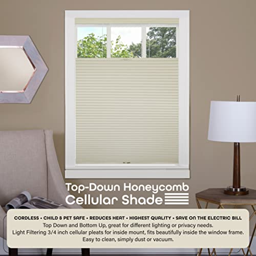 Cordless Cellular Pleated Window Shades - 29 Inch Width, 64 Inch Length - Alabaster - Light Filtering Top-Down Honeycomb Pull Down Blinds for Windows and Skylights by Achim Home Decor