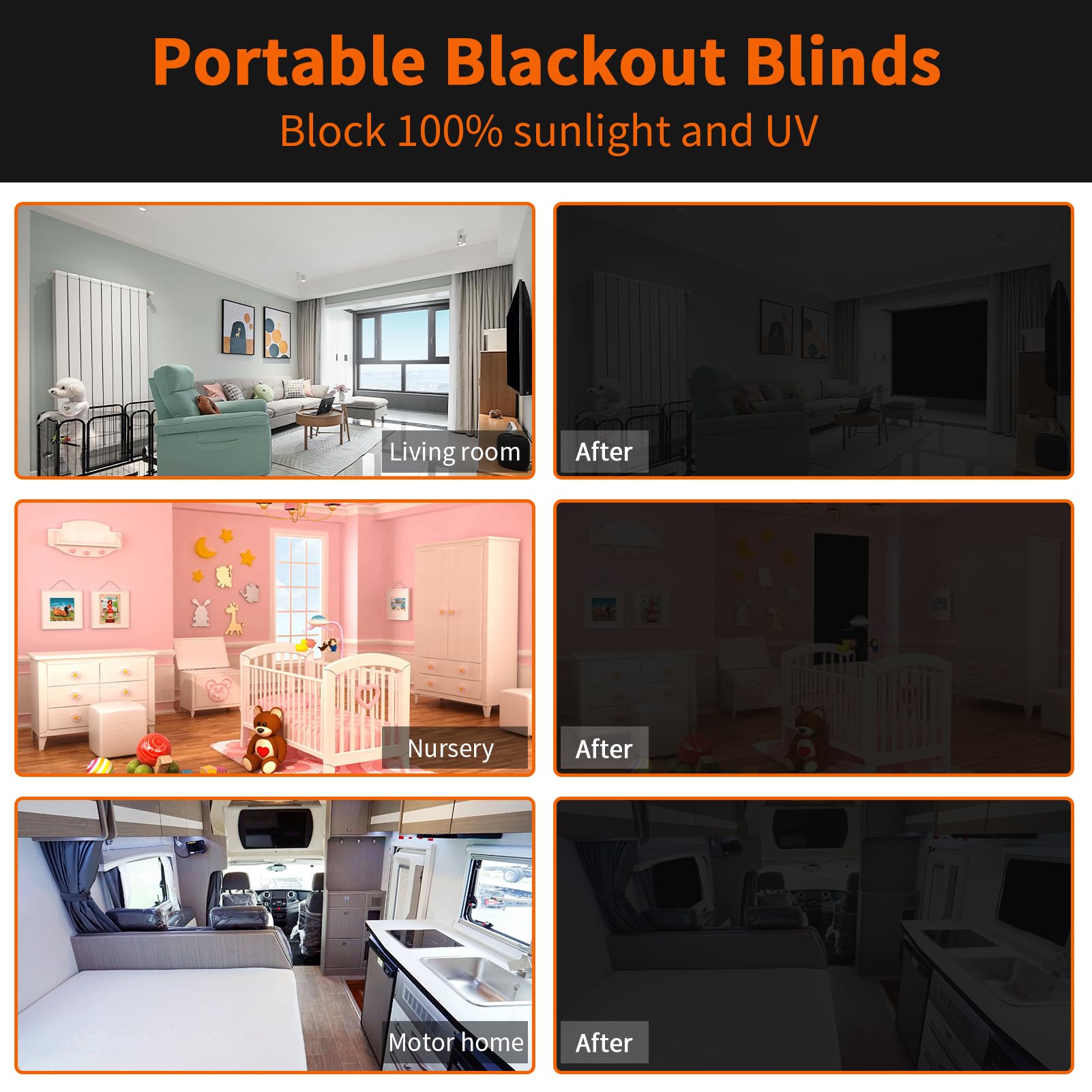 POYEE 79" x 57" Blackout Shades 100% Portable Blackout Blinds Temporary Window Curtains No Drill DIY Cut to Size for Kids and Baby Nursery, Bedroom, Living Room, Travel RV Car Dorm Room