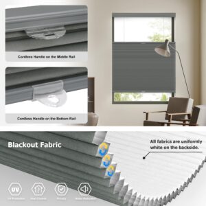 LazBlinds Top Down Bottom Up (TDBU) Cordless Cellular Shades, Blackout Light Blocking Honeycomb Shades Pleated Polyester Blinds for Window Size 35" W x 64" H, Grey