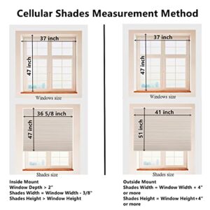 MaKefeile Blackout Cordless Cellular Shades 44" W x 64" H Honeycomb Pleated Shade Insulation Room Darkening Blinds for Home Bedroom Living Room Windows Easy to Install White