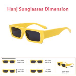 Hanj 90s Small Vintage Narrow Square Sunglasses for Men Women UV400 Trendy Retro Black Glasses Cool Rectangular Shades (Yellow)