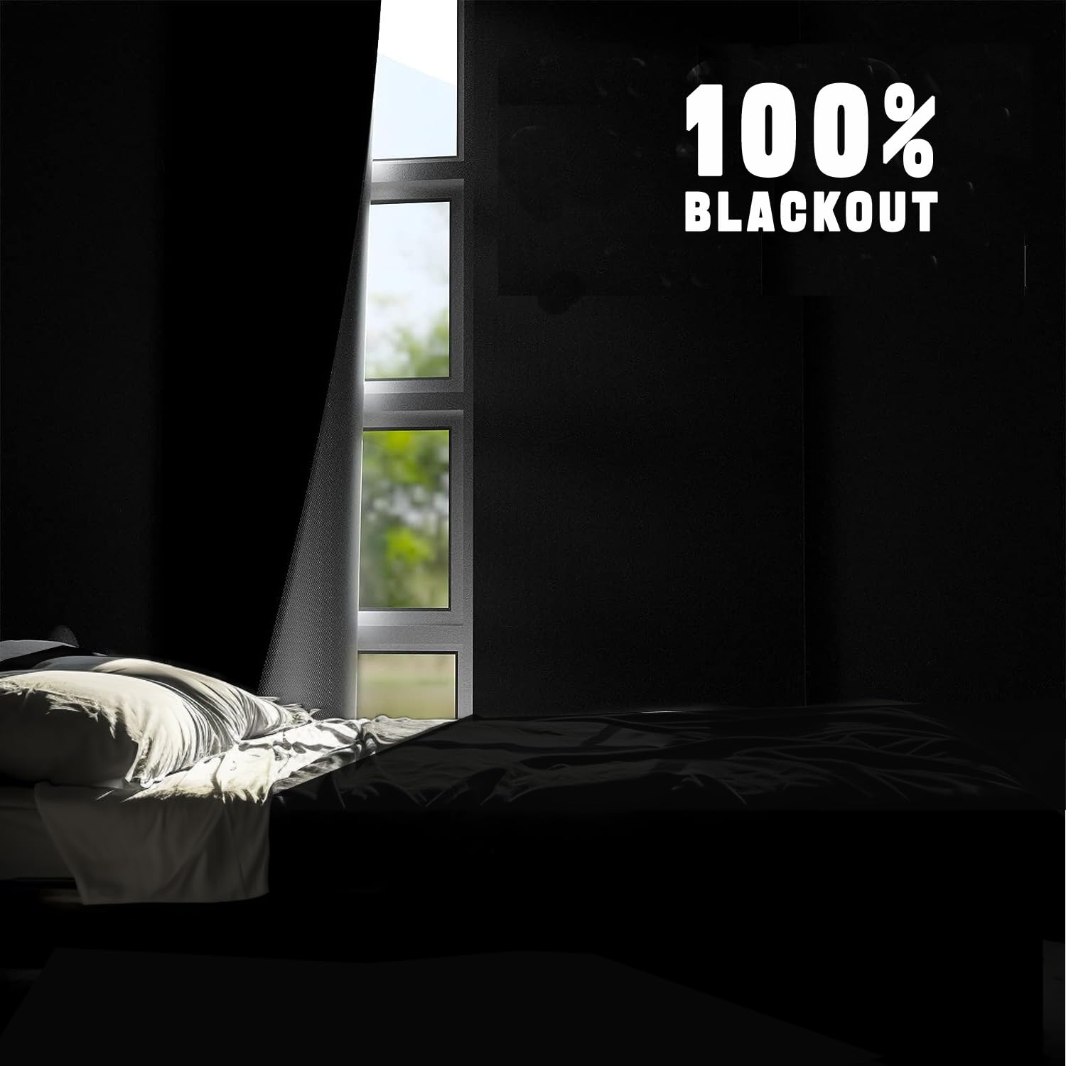 100% Blackout Cooling Curtains for Bedroom 39" x 57" Portable Blackout Shades Film No Drill Blackout Curtains Sunblock Window Cover Black Out Curtains for Nursery Dorm Room Office and Travel Windows