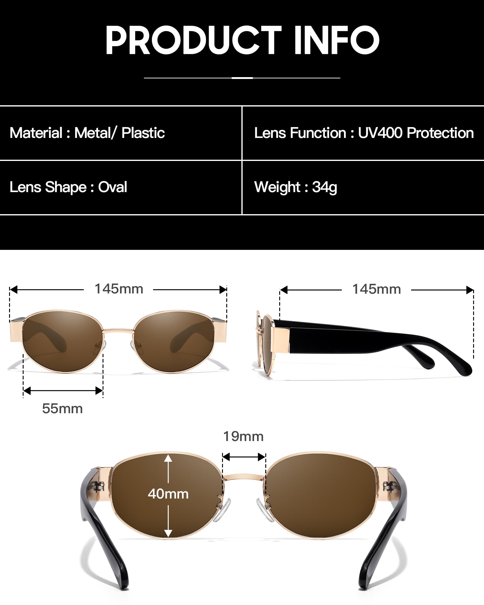 SODQW Retro Oval Sunglasses for Women, 90s Vintage Designer Ladies Shades Trendy Fashion Sun Glasses