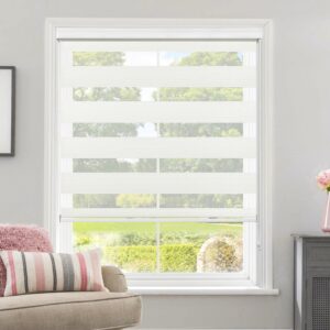 allbright white zebra window blind 20" w x 72" h dual layer roller sheer shades, room darkening blinds for home office doors easy install