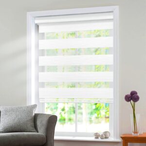 Allbright White Zebra Window Blind 20" W X 72" H Dual Layer Roller Sheer Shades, Room Darkening Blinds for Home Office Doors Easy Install