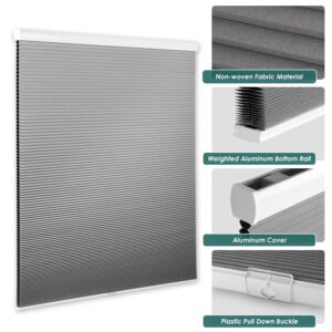 LUCKUP Cellular Shades Cordless Blackout Honeycomb Blinds, Room Darkening Pull Down Window Shade for Bedroom Living Room Nursery, 20'' W x 64'' H, Grey-White