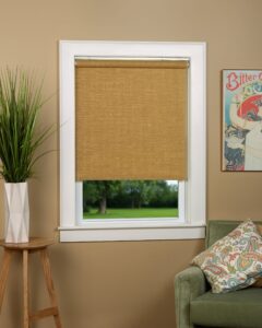 green mountain vista textured wicker color woven cordless spring roller shade - size 38" wide x 72" long, cordless blind & shade for home windows and doors, light filtering, total privacy blind/shade