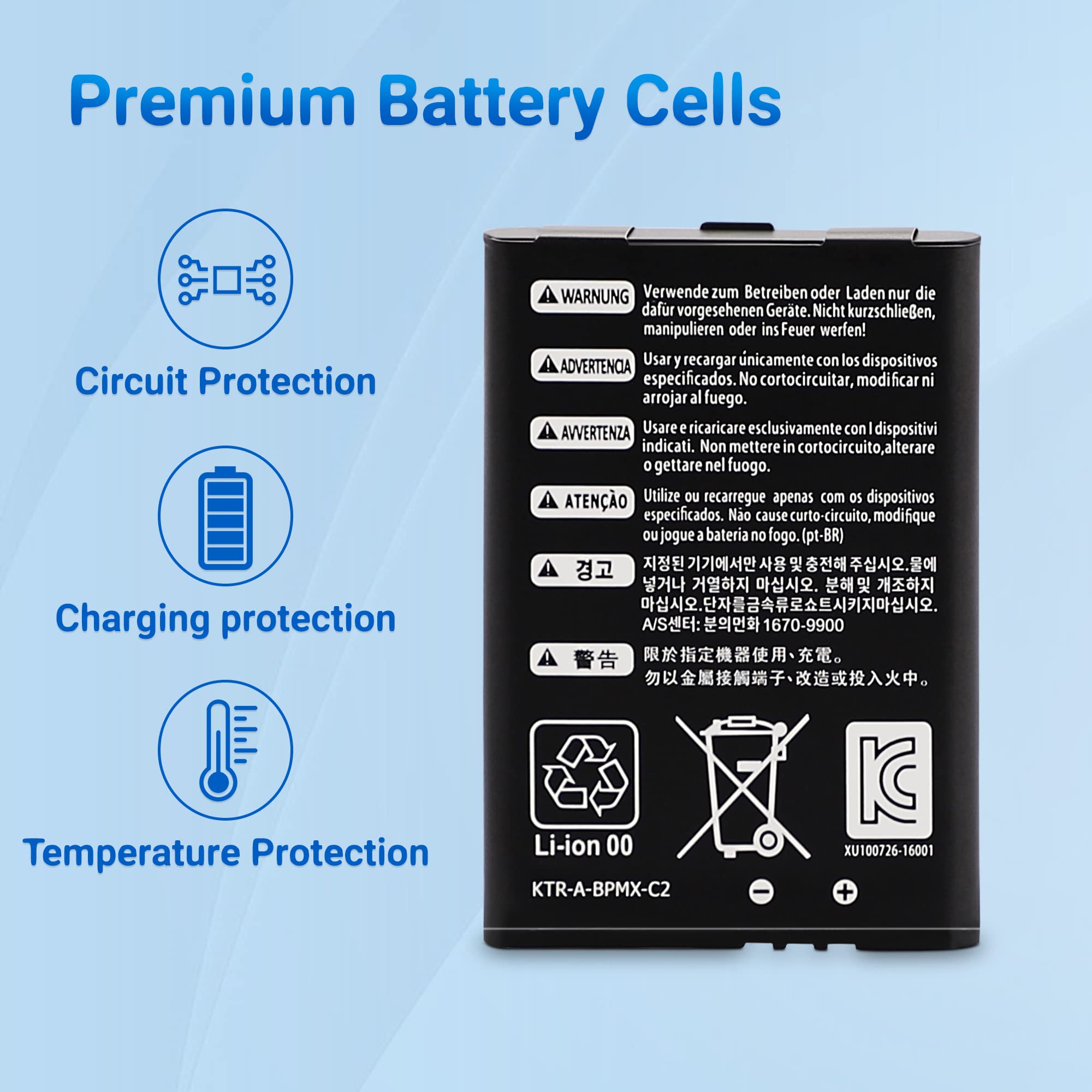 Xahpower New 3DS Battery Pack, 1400mAh Replacement Rechargeable Lithium-ion Battery KTR-003 Compatible with Nintendo New 3DS