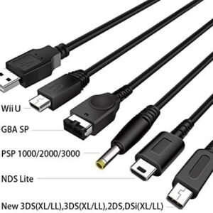 ＲＵＥＩＵＲＩ 2 Pack 5 in 1 USB Charger Cable for DS Lite/Wii U/New 3DS XL,3DS XL,2DS,Dsi XL,NDS/GBA SP(Gameboy Advance sp),PSP 1000 2000 3000