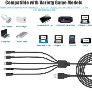 ＲＵＥＩＵＲＩ 2 Pack 5 in 1 USB Charger Cable for DS Lite/Wii U/New 3DS XL,3DS XL,2DS,Dsi XL,NDS/GBA SP(Gameboy Advance sp),PSP 1000 2000 3000