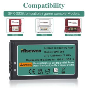 Hisewen 3DS XL Battery, SPR-003 Replacement Lithium-ion Battery 2000mAh Compatible with Nintendo 3DS XL, New 3DS XL, 3DS LL Console with Tool 【Not for New 3DS】