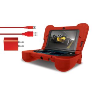 dreamGEAR DG3DSXL-2275 Power Play Kit Accessories: Compatible with Nintendo NEW 3DS XL, 3-In-1 Bundle, Soft Comfort Grip Case, Charging Cable, AC Adapter, Red