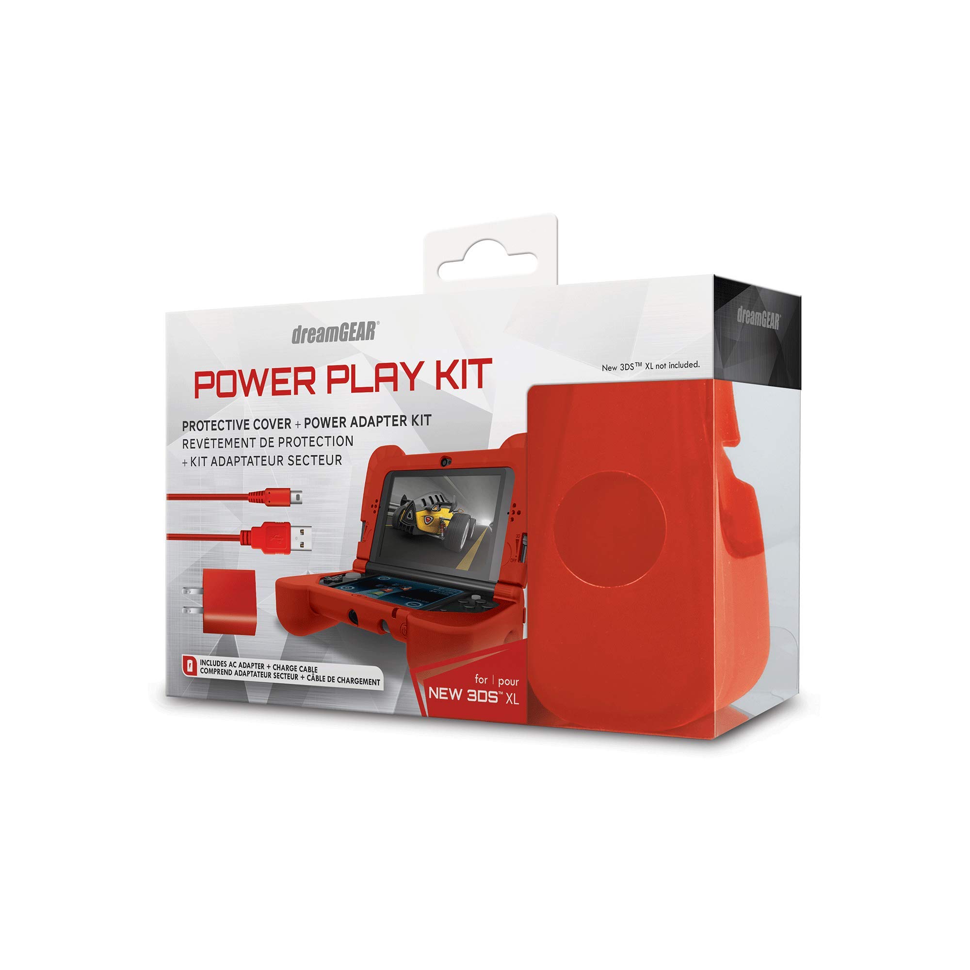 dreamGEAR DG3DSXL-2275 Power Play Kit Accessories: Compatible with Nintendo NEW 3DS XL, 3-In-1 Bundle, Soft Comfort Grip Case, Charging Cable, AC Adapter, Red