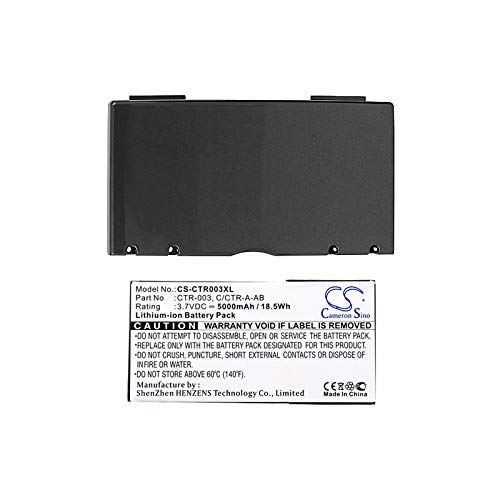 5000mAh New Li-ion Extended Battery with Cover for Nintendo 3DS, N3DS, CTR-001, MIN-CTR-001