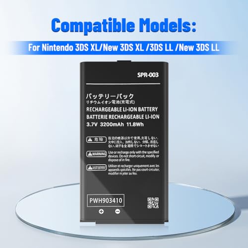 SPR-003 Battery for Nintendo 3DS XL New 3DS XL LL Game Console, Li-ion 0 Cycle Internal New Upgrade Replacement Battery 3200mAh for Nintendo Switch Game Console