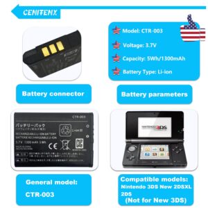 CENIFENX 3DS Battery, CTR-003 3.7V 1300mAh Replacement for Nintendo 3DS 2DS New 2DSXL Game Player Battery, with Repair Tool Kit (Not for Nintendo New 3DS)