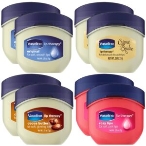 vaseline lip therapy rosy lips, cocoa butter, creme brulee, original - vaseline lip balm, tinted and clear lip gloss set, 2 of each, 0.25 oz ea (8 piece set)