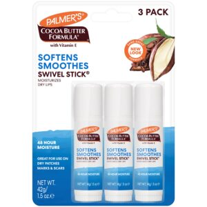 palmer's cocoa butter formula moisturizing swivel stick with vitamin e, lip balm for beach bag, face & body moisturizer stick, ideal for treating dry skin patches (pack of 3)