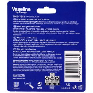 Vaseline Lip Therapy Care Aloe Fresh, Fast-Acting Nourishment, Ideal for Chapped, Dry, Cracked, or Damaged Lips, Lip Balm, 4-Pack, 0.16 Oz Each