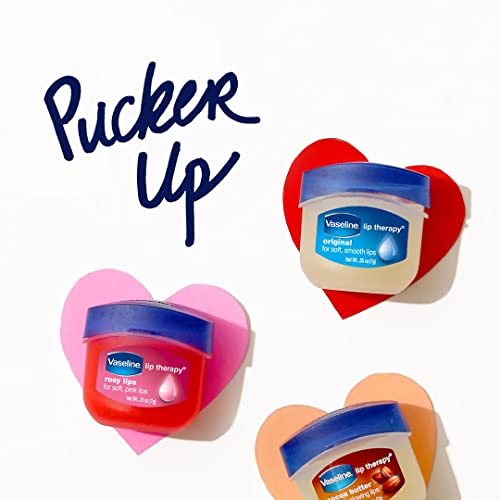 Vaseline Lip Therapy Rosy Lips Mini, Pure Petroleum Jelly, Advanced Moisture, Light Rose Fragrance, Sheer Pink Tint on Lips, Mini Vaseline Petroleum Jelly, Soft Vaseline Lips (Pack of 6-0.25 Oz Ea)