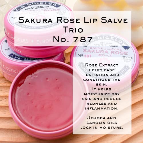 C.O. Bigelow All Purpose Salve Lip Balm Tins, Sakura Rose Salve Pack of 3 for Chapped Lips & Dry Skin - Moisturizing Lip, Cuticle and Skin Salves, 0.8 oz each