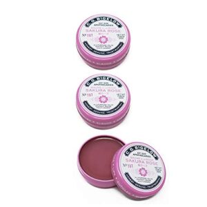 C.O. Bigelow All Purpose Salve Lip Balm Tins, Sakura Rose Salve Pack of 3 for Chapped Lips & Dry Skin - Moisturizing Lip, Cuticle and Skin Salves, 0.8 oz each