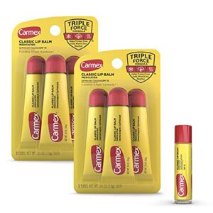 carmex classic medicated lip balm pack, lip moisturizer for chapped lips, 7 count (6 tubes and 1 stick)