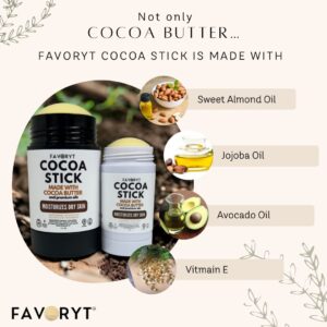 FAVORYT Cocoa Butter Stick – All-Natural Moisturizing Lotion Stick with Cocoa Butter, Almond Oil, Jojoba Oil, Avocado Oil – Warm and Natural Body Butter Stick Flavor for Women, Men, Kids – 1oz