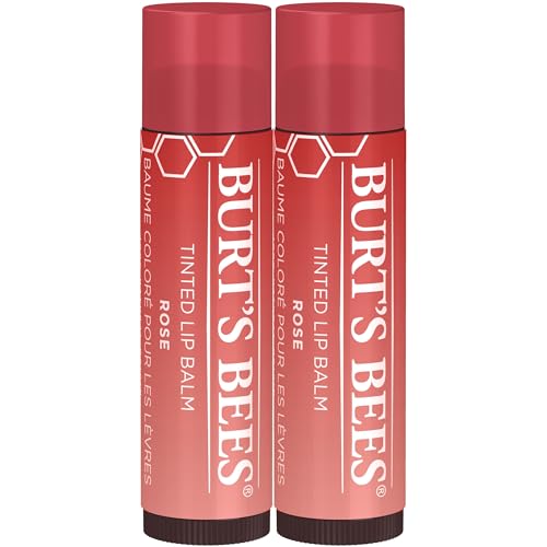 Burt's Bees Lip Tint Balm with Long Lasting 2 in 1 Duo Tinted Balm Formula, Color Infused with Deeply Hydrating Shea Butter for a Natural Looking Buildable Finish, Petal Rose (2-Pack)