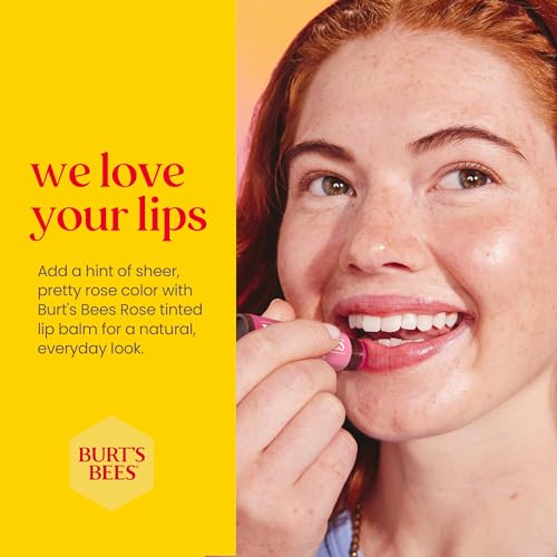 Burt's Bees Lip Tint Balm with Long Lasting 2 in 1 Duo Tinted Balm Formula, Color Infused with Deeply Hydrating Shea Butter for a Natural Looking Buildable Finish, Petal Rose (2-Pack)