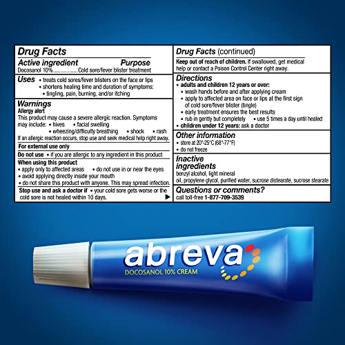 Abreva 10 Percent Docosanol Cold Sore Treatment, Fever Blister and Cold Sore Cream - 0.07 oz plus ChapStick Moisturizer Original Lip Balm - 0.15 oz Value Pack