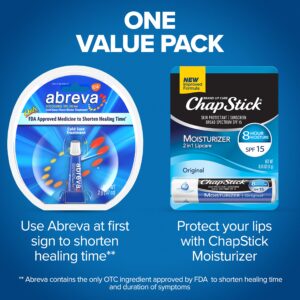 Abreva 10 Percent Docosanol Cold Sore Treatment, Fever Blister and Cold Sore Cream - 0.07 oz plus ChapStick Moisturizer Original Lip Balm - 0.15 oz Value Pack